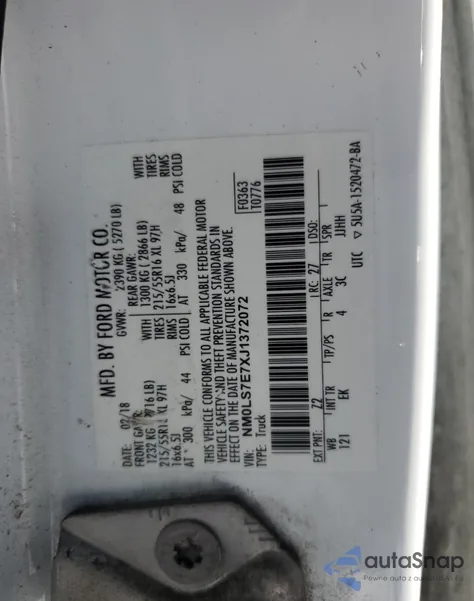 2018 Ford Transit Connect Xl из США, поврежденный, VIN NM0LS7E7XJ1372072